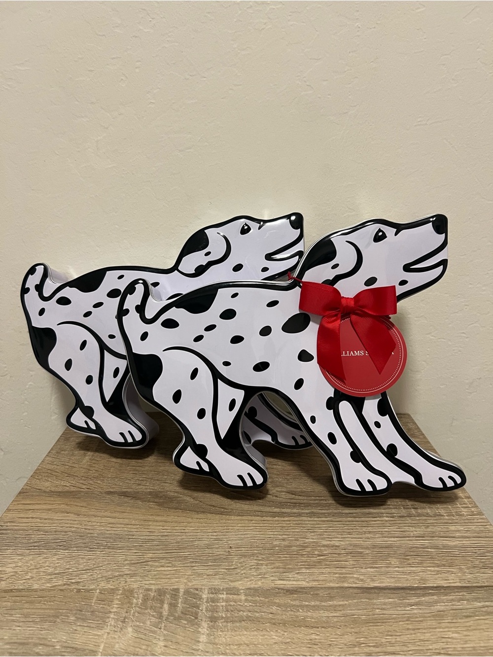 Lot Bundle of 2 Williams Sonoma Dalmatian Black/White Dog Tin Container 2017